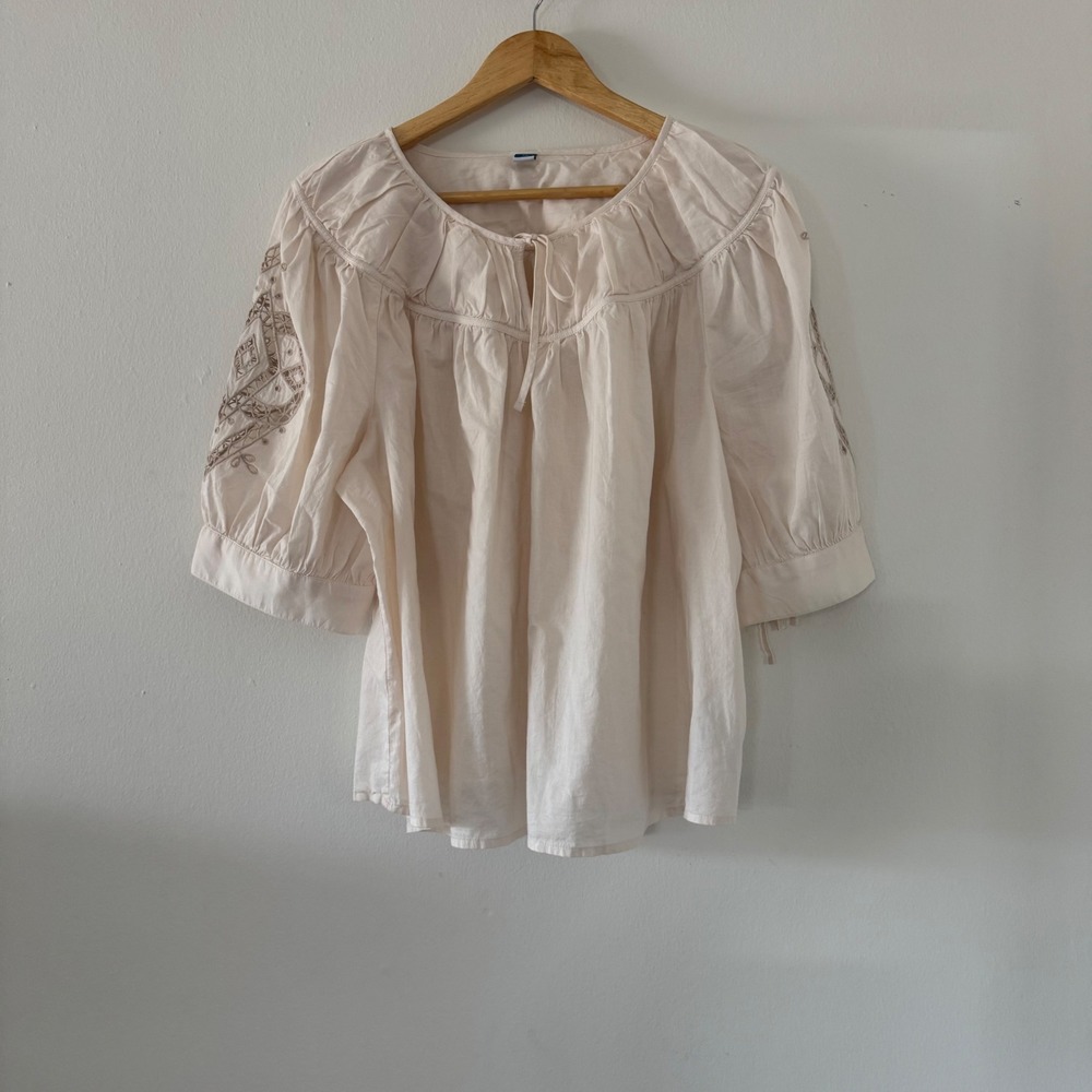 100% Cotton Blouse Embroidered Women's Plus 2x Cream Top Cottage Peasant Boho